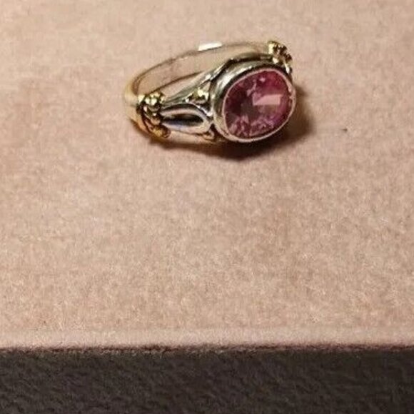 Gold/Silver Pink Ice Facet Cut Ring Size 6.5 New - Picture 5 of 5